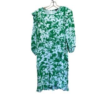 NWT Ann Taylor Green Floral Faux Wrap  Dress